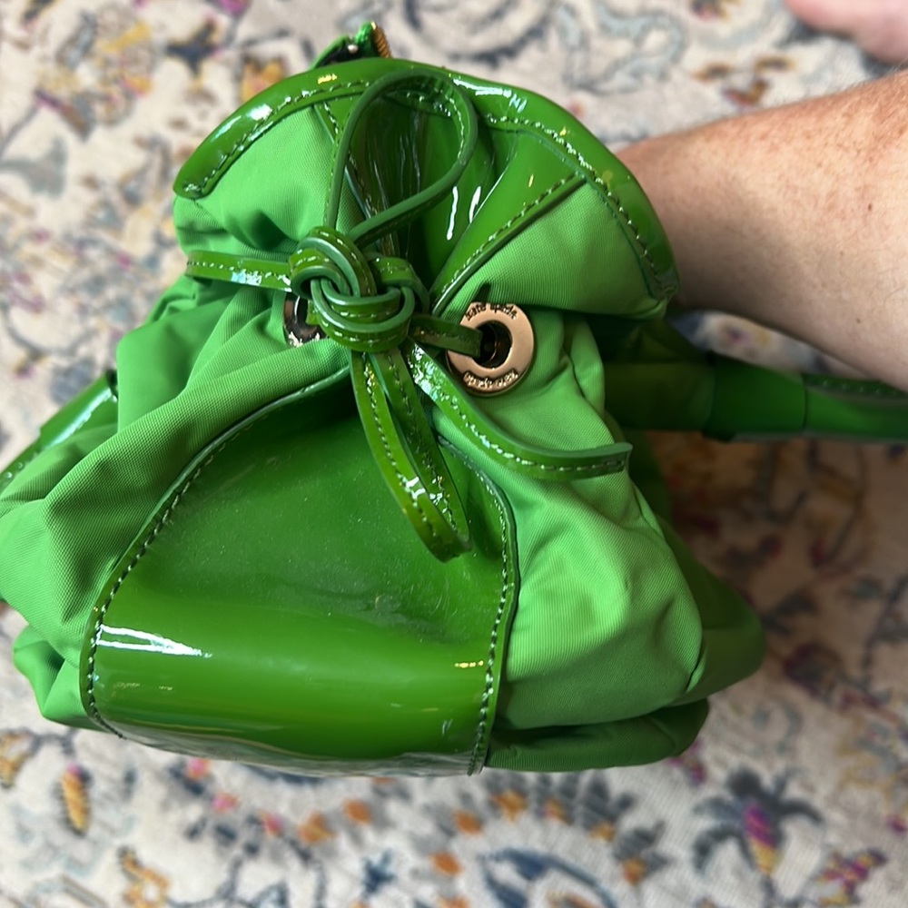 Vintage Kate Spade Stevie Green Nylon and Patent Leather Satchel Handbag - Picture 14 of 16